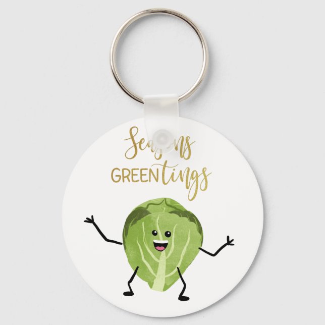brussel sprout funny christmas greetings green keychain (Front)