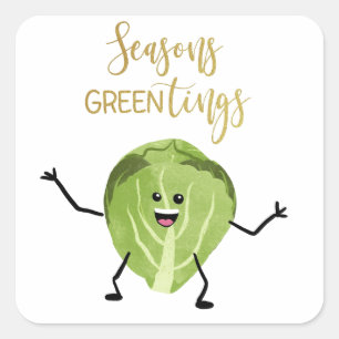 brussel sprout funny christmas greetings green square sticker