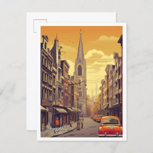 Brussels Belgium Art Vintage Travel Illustration Postcard