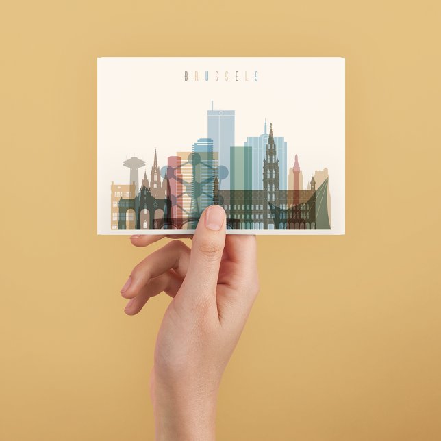 Brussels, Belgium | City Skyline Postcard (Person holding postcard)