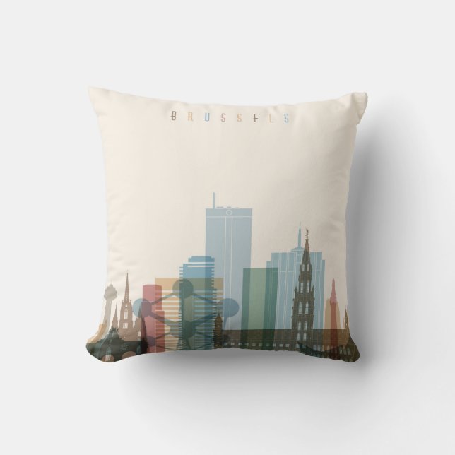Brussels, Belgium | City Skyline Throw Pillow (Front)