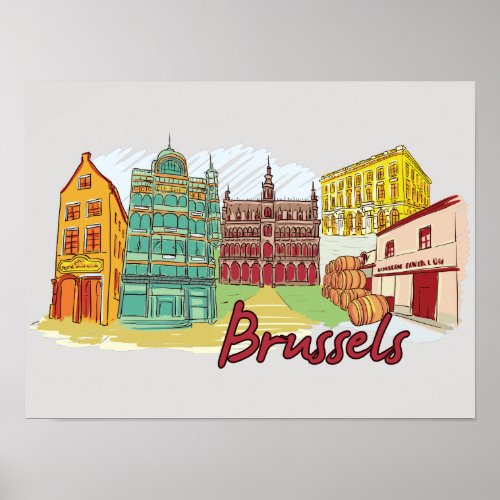 Brussels Belgium Famous City Poster