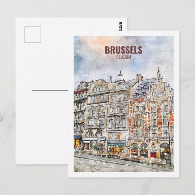 Brussels Belgium Famous Travel Watercolor Postcard (Front/Back)