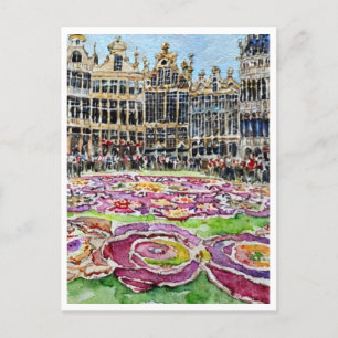 Brussels Belgium Flower Carpet Watercolor Painting Postcard
