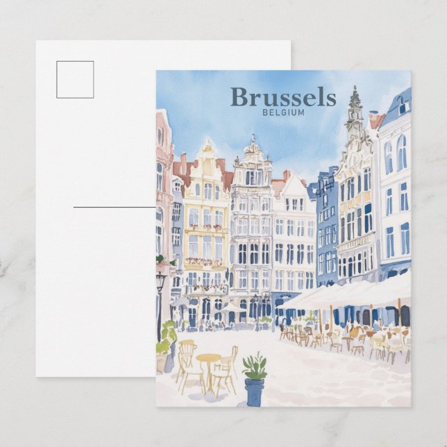 Brussels Belgium Gouache Paint Illustration Travel Postcard (Front/Back)
