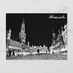 Brussels Belgium Grand Place at Night Travel Postcard