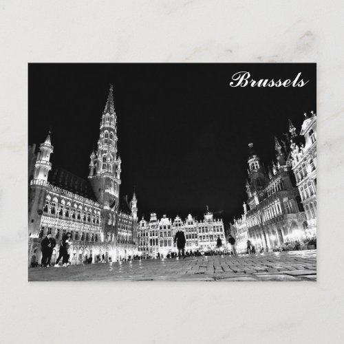 Brussels Belgium Grand Place at Night Travel Postcard