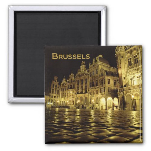 Brussels Belgium Nighttime Souvenir Fridge Magnets