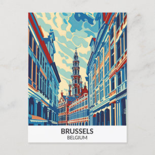 Brussels Belgium Retro Artwork Travel Postcard