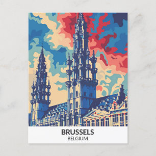 Brussels Belgium Retro Artwork Travel  Postcard