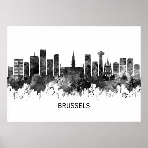 Brussels Belgium Skyline BW Poster
