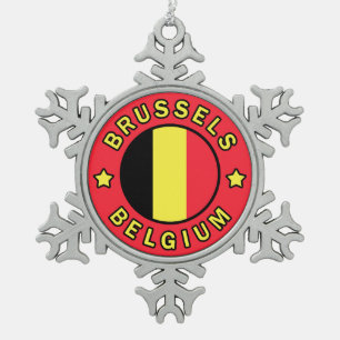 Brussels Belgium Snowflake Pewter Christmas Ornament