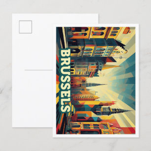 Brussels Belgium Travel artistic colorful Postcard