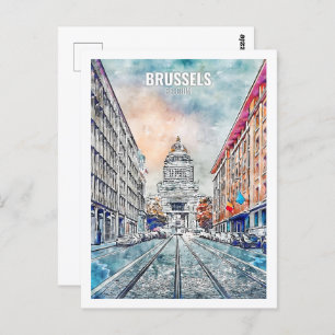 Brussels Belgium Travel Place Watercolor Postcard