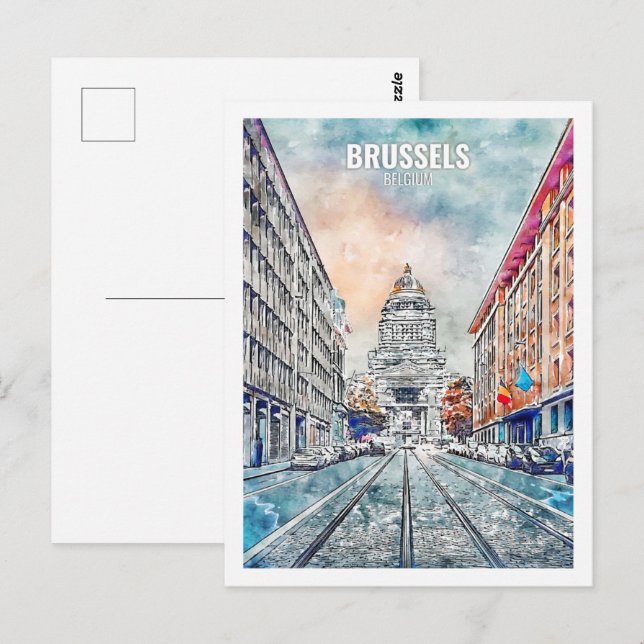 Brussels Belgium Travel Place Watercolor Postcard (Front/Back)