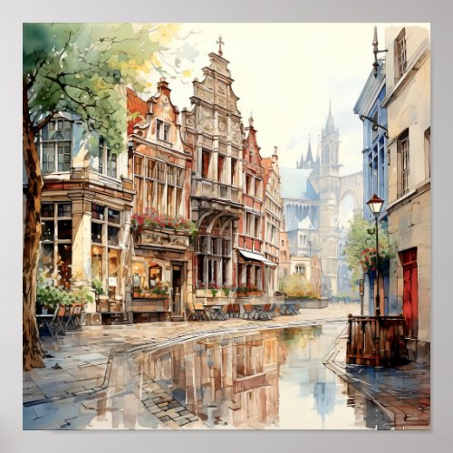 Brussels Belgium Travel Watercolor Art Print 