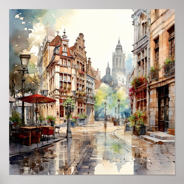 Brussels Belgium Travel Watercolor Art Print  (Front)