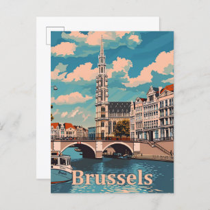 Brussels Belgium Vintage Retro Travel Illustration Postcard