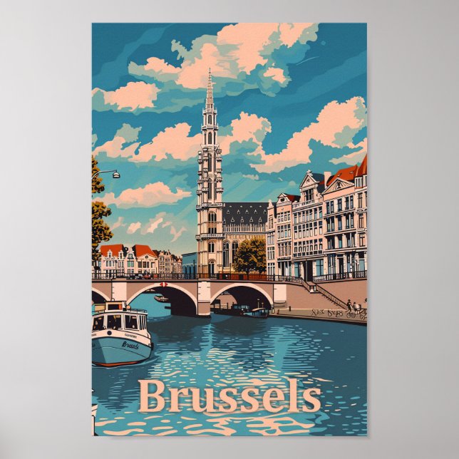 Brussels Belgium Vintage Retro Travel Illustration Poster (Front)