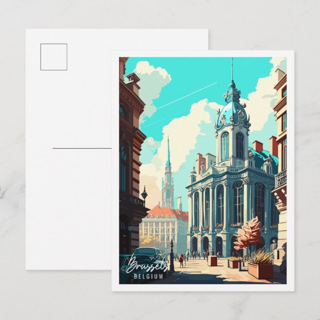 Brussels Belgium vintage travel illustration Postcard (Front/Back)