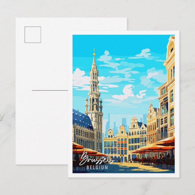 Brussels Belgium vintage travel illustration Postcard (Front/Back)