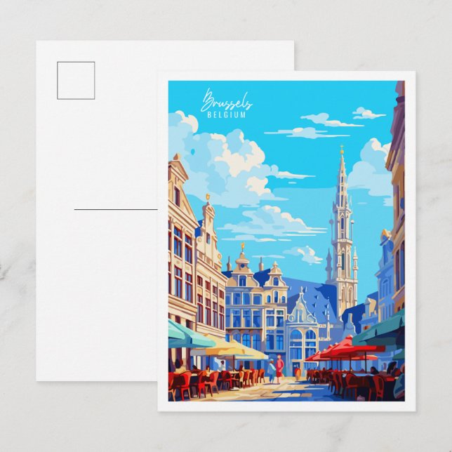 Brussels Belgium vintage travel illustration Postcard (Front/Back)