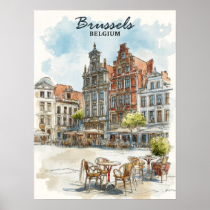 Brussels Belgium – Vintage Watercolor Cityscape Poster