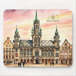 Brussels Belgium Watercolor Grand Palace Mouse Pad