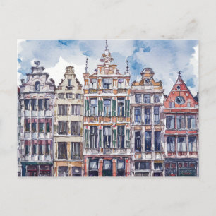 Brussels Belgium Watercolor Postcard