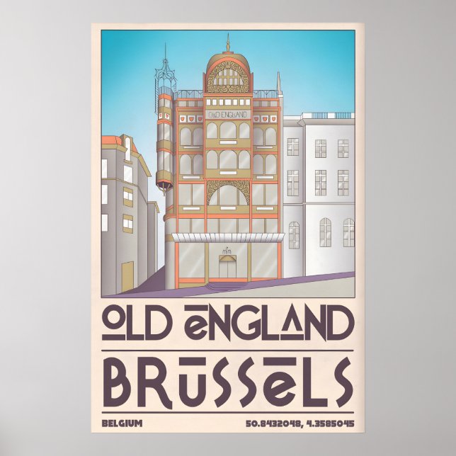 Brussels City Poster Stylized Streetscape (Front)