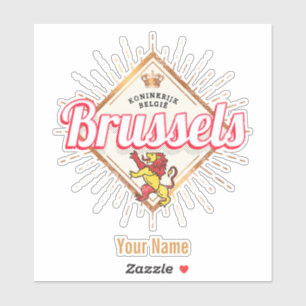 Brussels Europe Capital Belgium Retro Lion Vintage Sticker