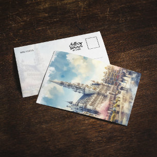 Brussels Grand Palace Belgium Watercolor Postcard