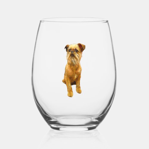 Brussels Griffon Bruxellois Cute Puppy Dog  Stemless Wine Glass