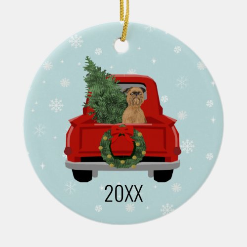 Brussels Griffon Christmas Red Truck Ceramic Ornament