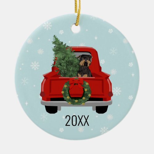 Brussels Griffon Christmas Red Truck Ceramic Ornament