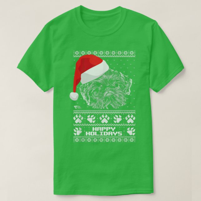 Brussels Griffon Cute Happy Holidays Christmas  T-Shirt (Design Front)