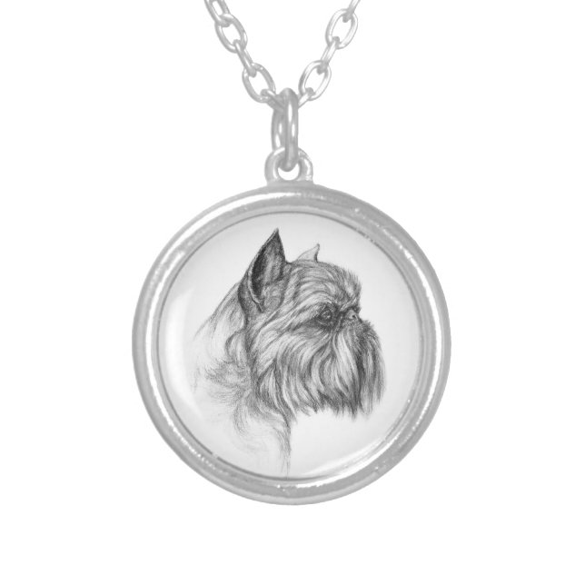 Brussels Griffon Dog Art  Silver Plated Necklace (Front)