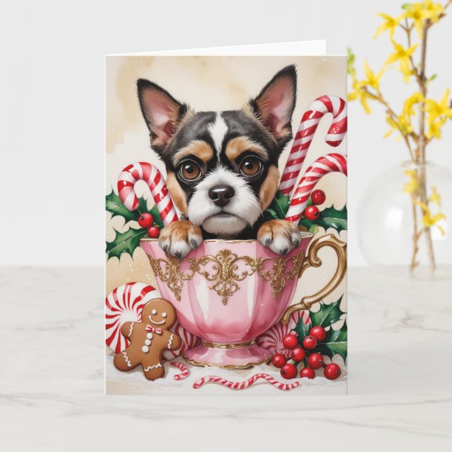 Brussels Griffon Dog Christmas Greeting Card (Yellow Flower)