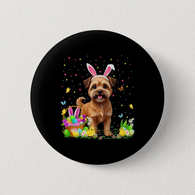 Brussels Griffon Dog Easter Egg Hunt Bunny Ear Hap Button (Front)