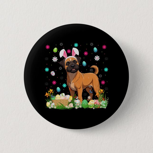 Brussels Griffon Dog Easter Egg Hunt Bunny Ear Hap Button (Front)