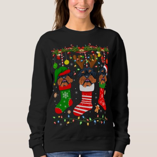 Brussels Griffon Dog In Christmas Socks Lights Xma Sweatshirt