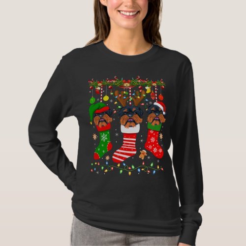 Brussels Griffon Dog In Christmas Socks Lights Xma T_Shirt
