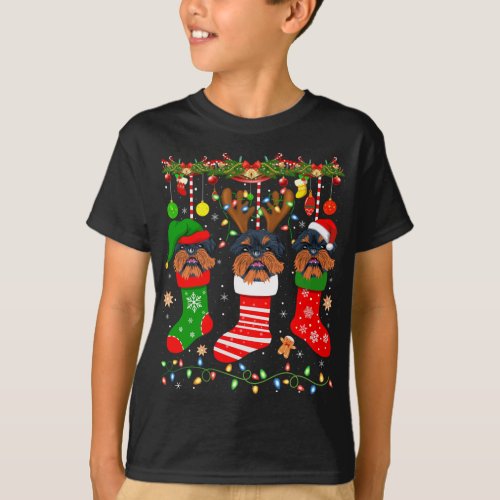 Brussels Griffon Dog In Christmas Socks Lights Xma T_Shirt