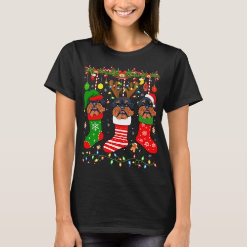 Brussels Griffon Dog In Christmas Socks Lights Xma T_Shirt