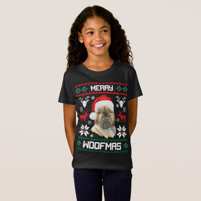 Brussels Griffon Dog Merry Woofmas Christmas Shirt (Front Full)