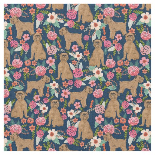 Brussels Griffon dog vintage florals dark Fabric