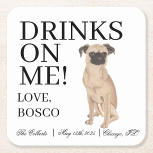 Brussels Griffon Dog Wedding Square Paper Coaster