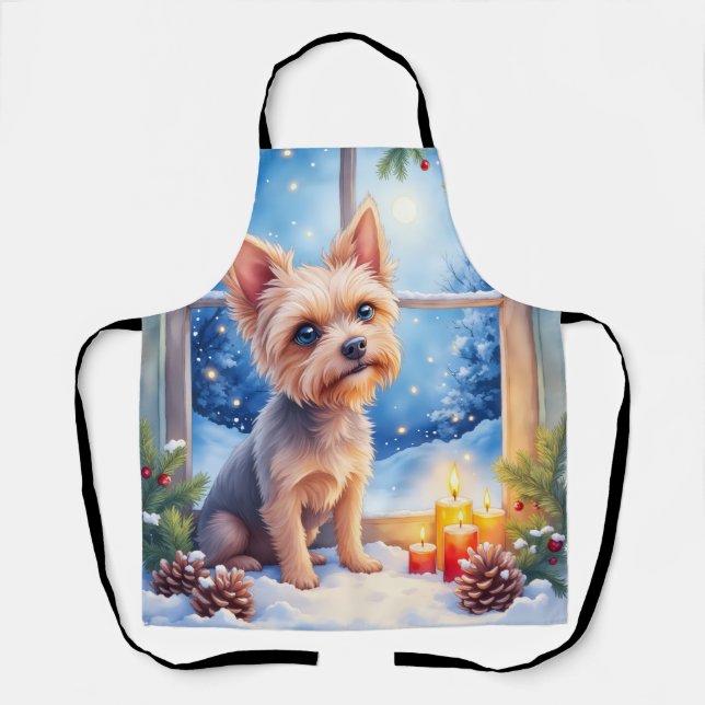 Brussels Griffon Frosted Window Christmas Art Apron (Front)
