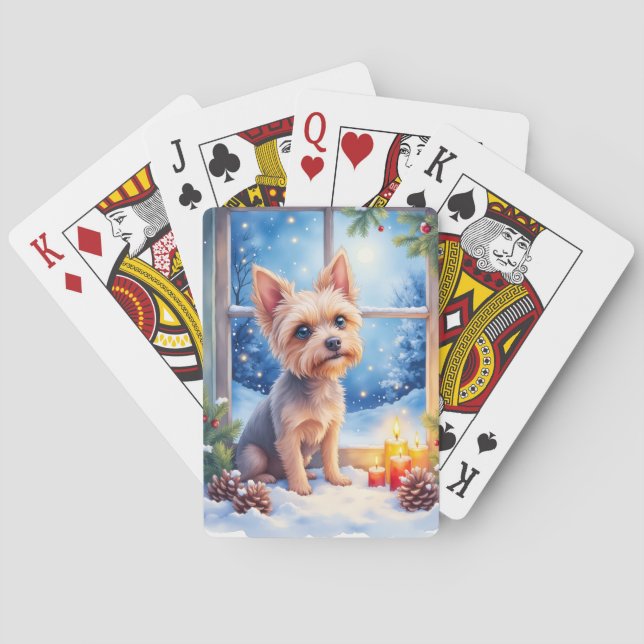 Brussels Griffon Frosted Window Christmas Art Poker Cards (Back)