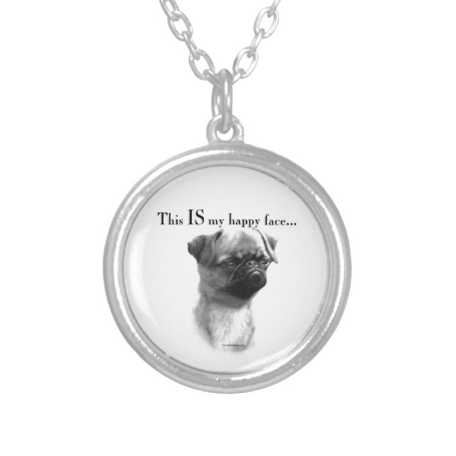 Brussels Griffon Happy Face Silver Plated Necklace (Front)
